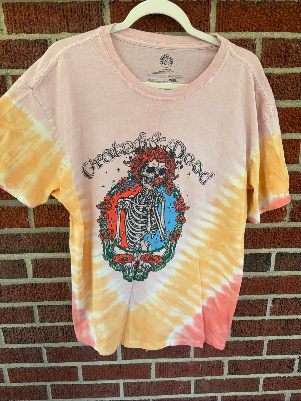 Grateful Dead Womens Tie-Dye Skeleton Graphic Tee - Pink/Yellow/Orange